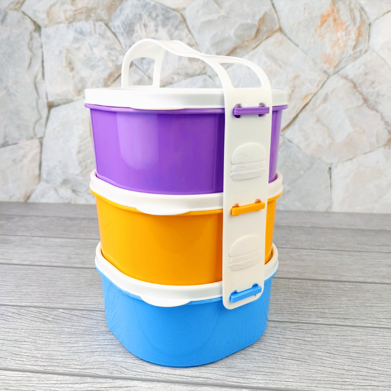 Rantang Plastik 3 Susun Rainbow Wadah Makanan Rantang Gracia Capcino Rantang Lucu Warna Warini Anak