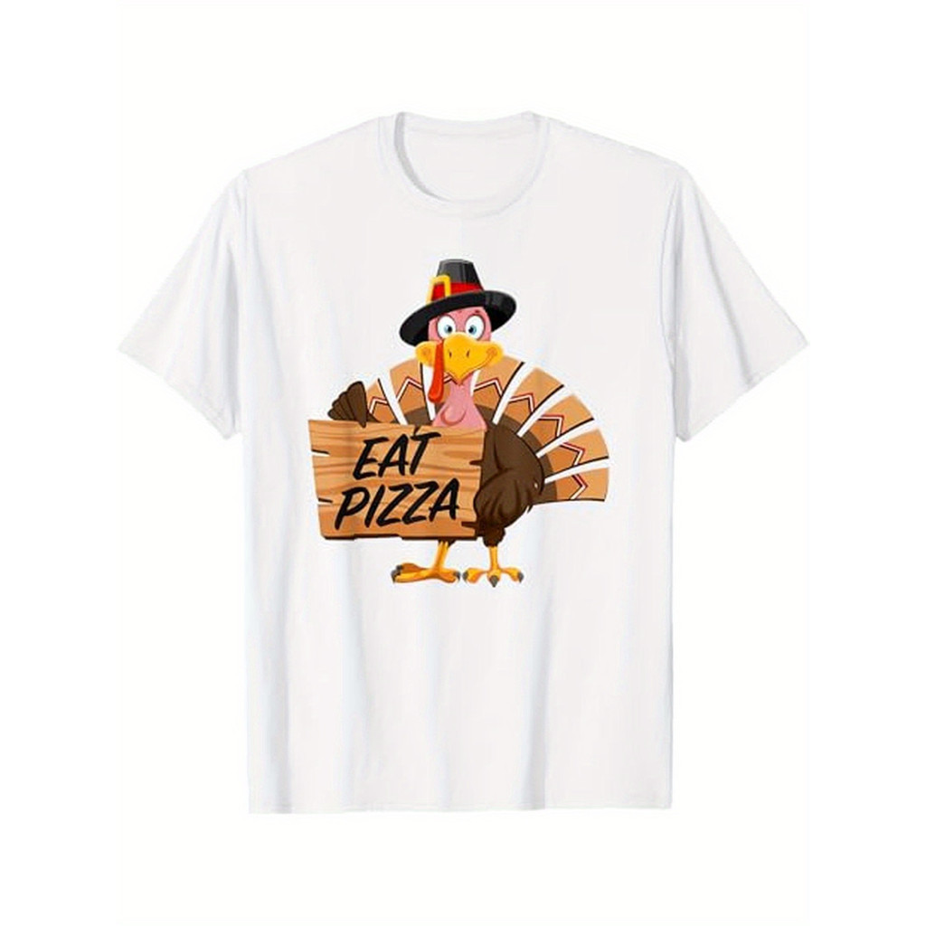 Kaos Pria Thanksgiving Motif Ayam Kalkun Katun 100% Putih Lengan Pendek Hadiah Kasual