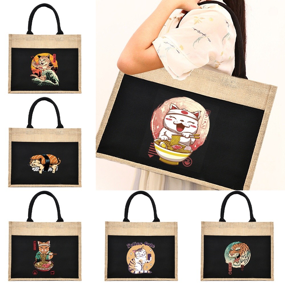 Jute Handbag Linen Shoulder Women Shopping Sacks Jute Imitation Sacks BagsLaminated Bags Japanese Fo