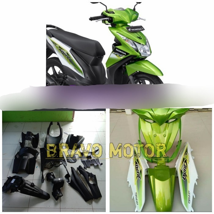 Cover Full Set Body Kasar Halus Honda Beat Fi 2013-2014 Warna Putih Hijau