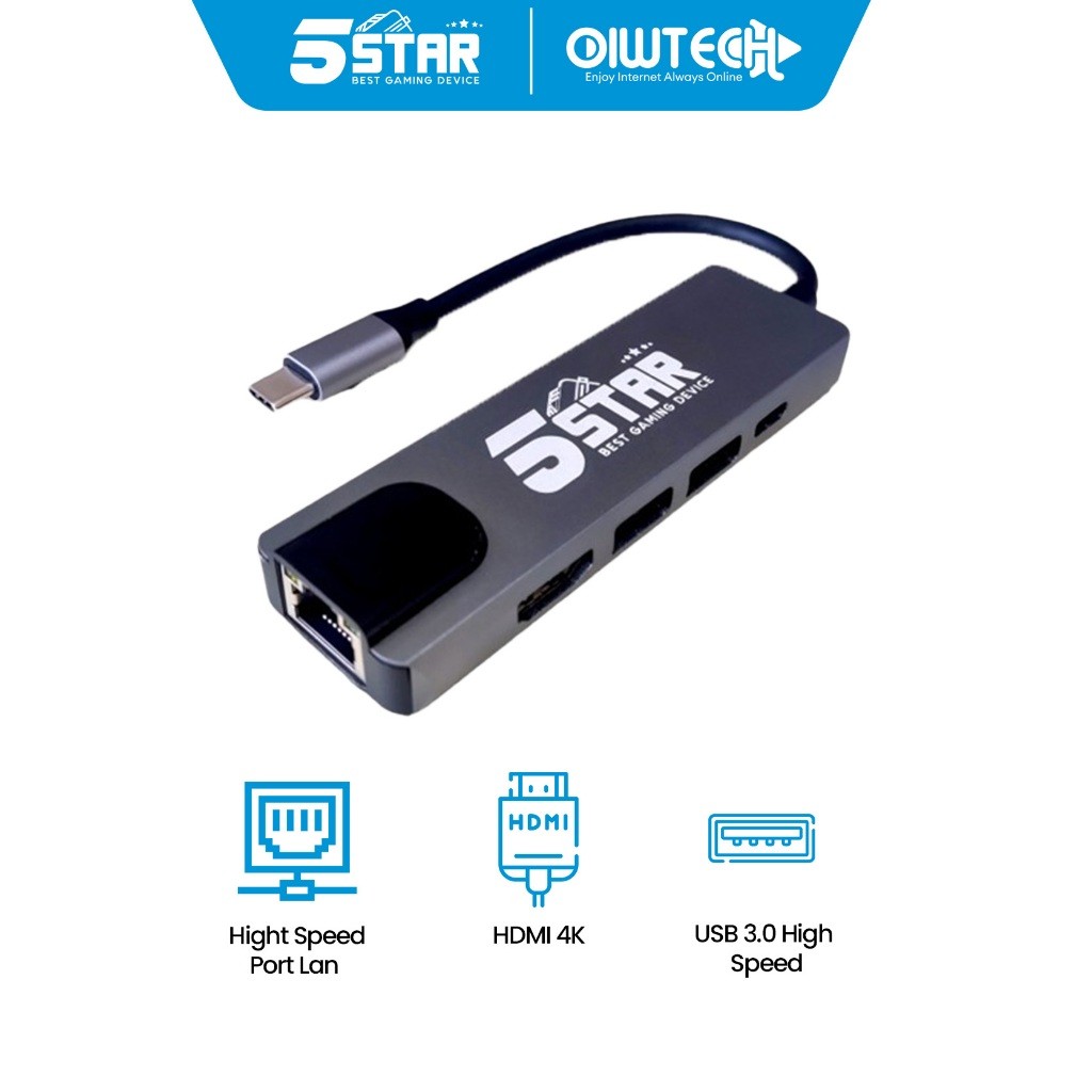 [Media Converter + USB C  HUB + Highspeed] Adaptor 4K 5in1 Type C to HDMI USB 3.0 - HUB TypeC Plus L