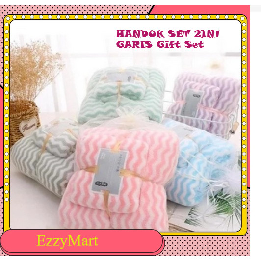 EZZYMART HANDUK SET 2IN1 GARIS Gift Set Handuk Lembut Handuk Microfiber 2in1