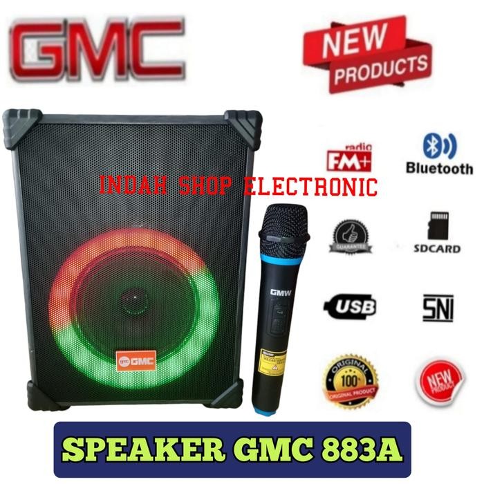Speaker Portable GMC 899P Bluetooth + 2 Mic Wireless SUPER BASS 8INCH - 883A