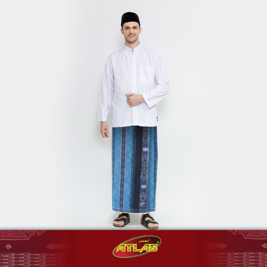 Sarung ATLAS Universal 690 Jacquard Songket Hitam Biru
