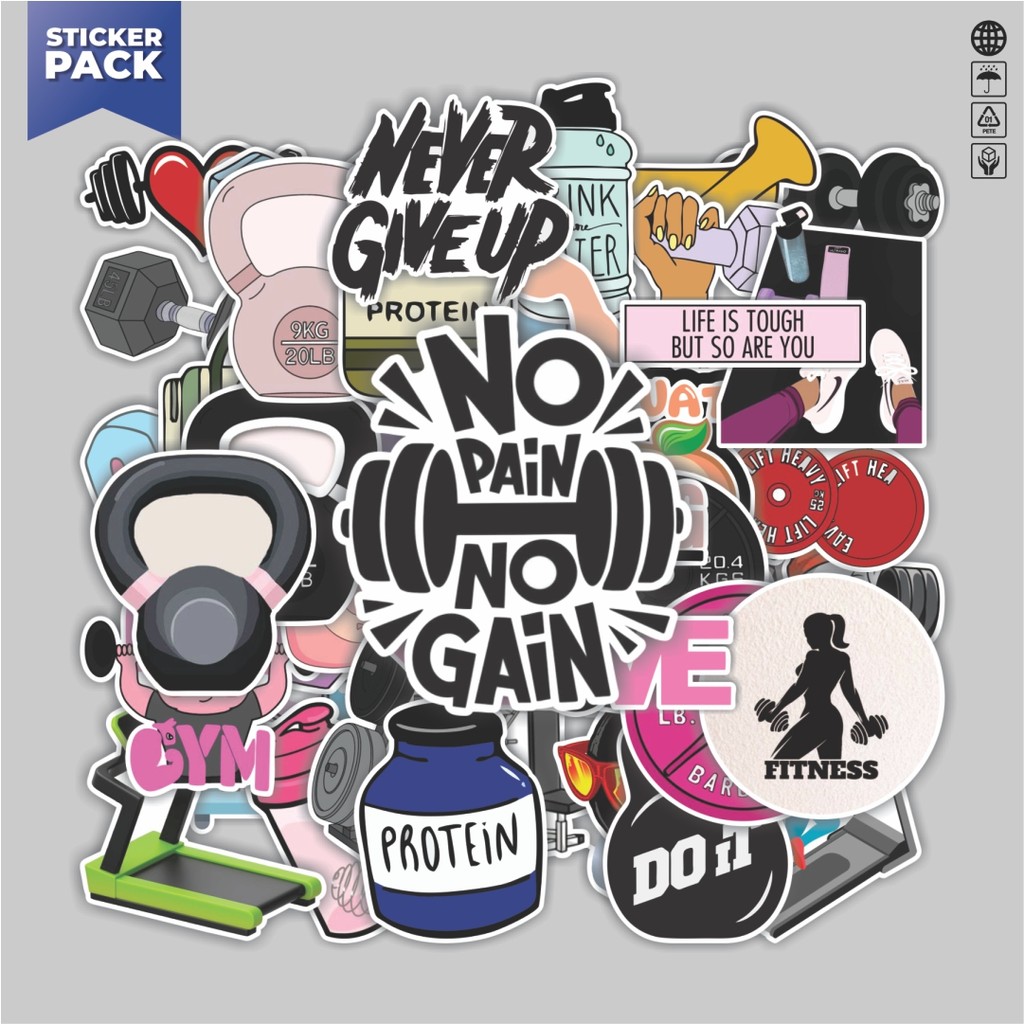 

[100PCS]Stiker Pack Stiker Gym And Fitness Aesthetic Vinyl Anti Air Dekorasi Sticker Laptop Buku Journal Koper Helm Casing HP Gitar Helm Skateboard