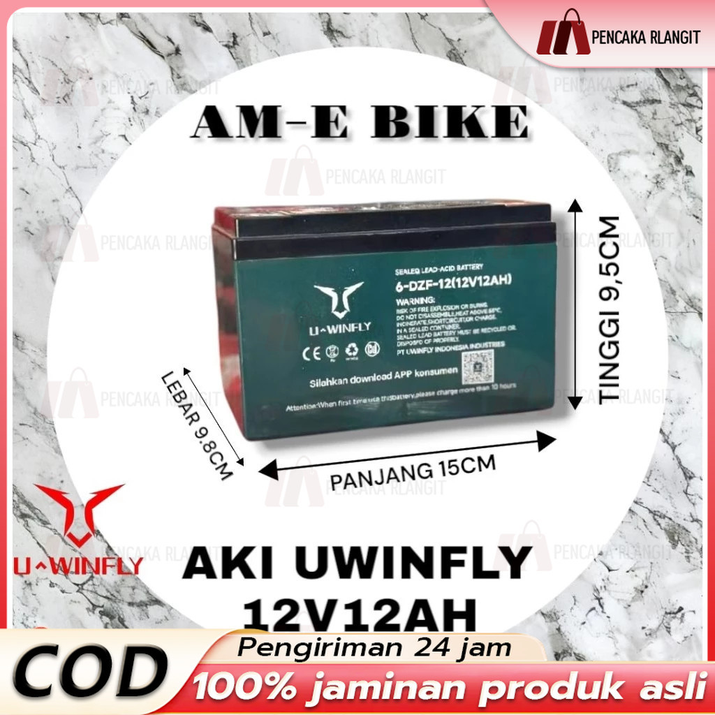 AKI SEPEDA LISTRIK UWINFLY 12V12AH ORIGINAL Aki Motor Listrik BEKEY 6 DZF-12 ORIGINAL12V 12AH SELIS 