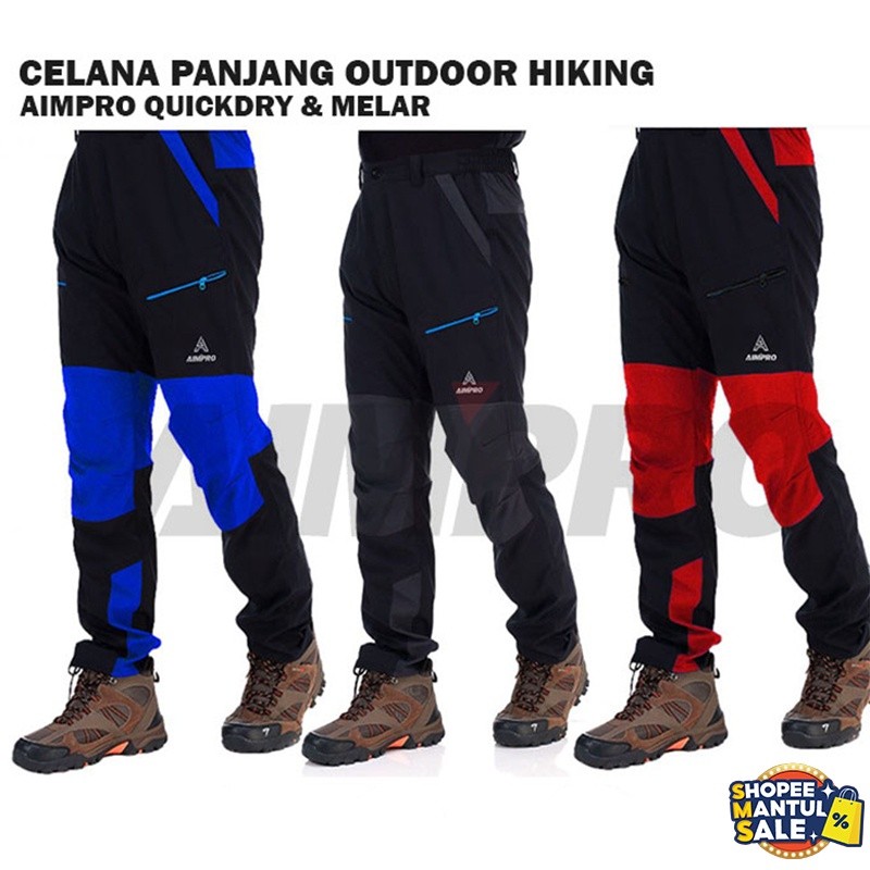 Celana Gunung Pria Cowok Hiking Panjang Outdoor Outdor Quickdry Cepat Kering Waterproof Merk Aimpro