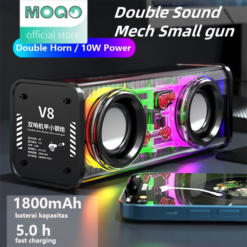 MOGO Shade V8 Speaker speaker bluetooth full bass  Bluetooth 10W Double Subwoofer Music Speaker RGB 