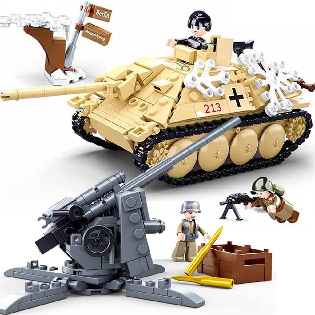 459Pcs WW2 Military Hunter Tank Destroyer Brick Model MOC Anti-Tank Gun Buig Sets Army World War 2 B