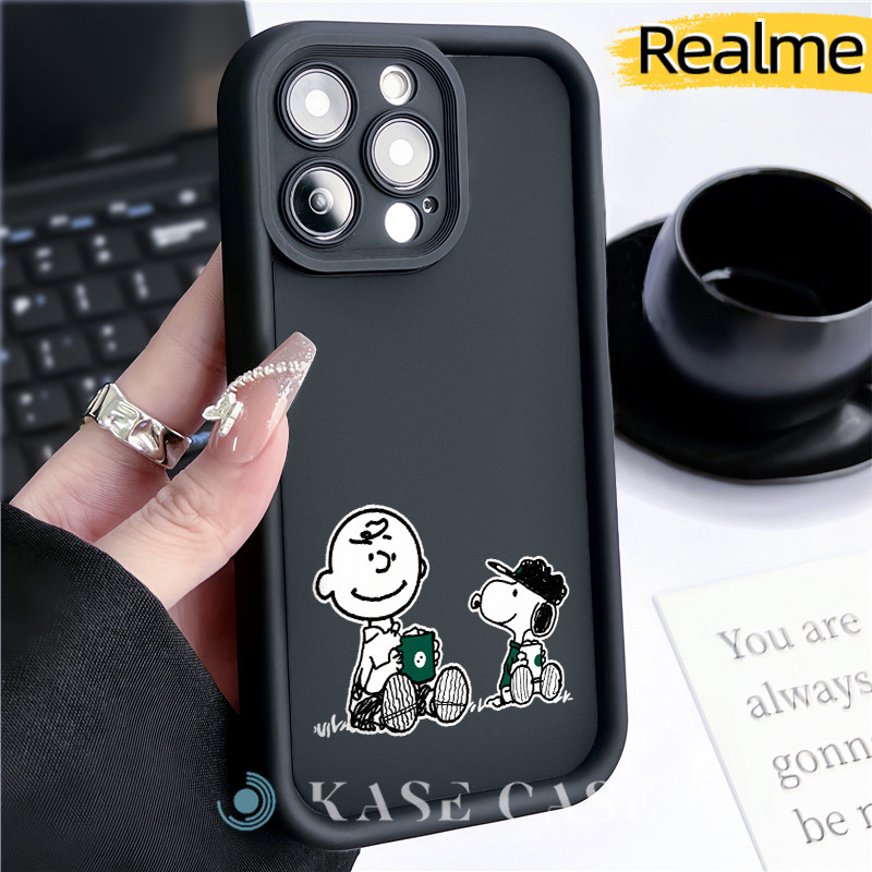 Lucu Snoopy Silicone SoftCase Realme C11-2021 C53 NOTE-50 C15 C21Y C55 5i 5-Pro Soft Polos Hitam TPU