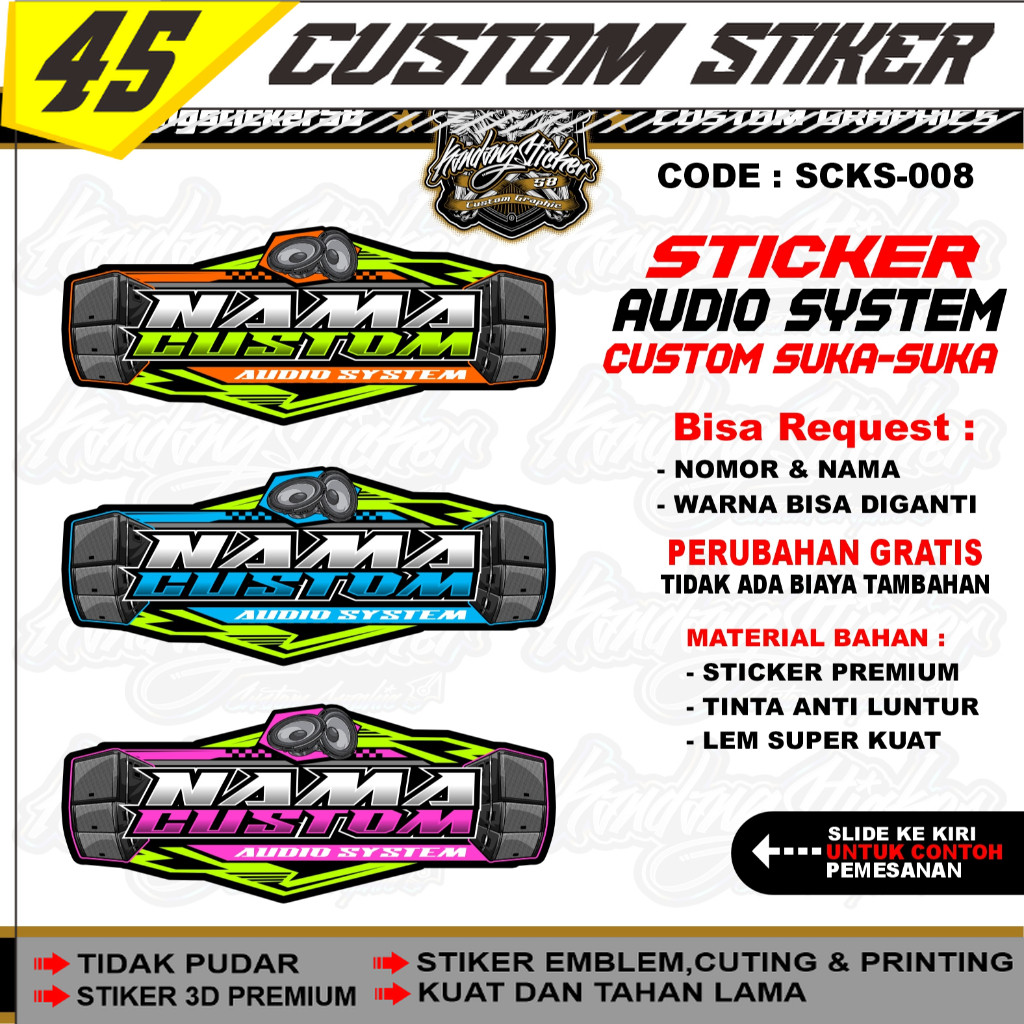 Stiker AUDIO SOUND SYSTEM Custom Satuan Nama Suka Suka Sticker Custom Stiker Timbul Sticker Motor St