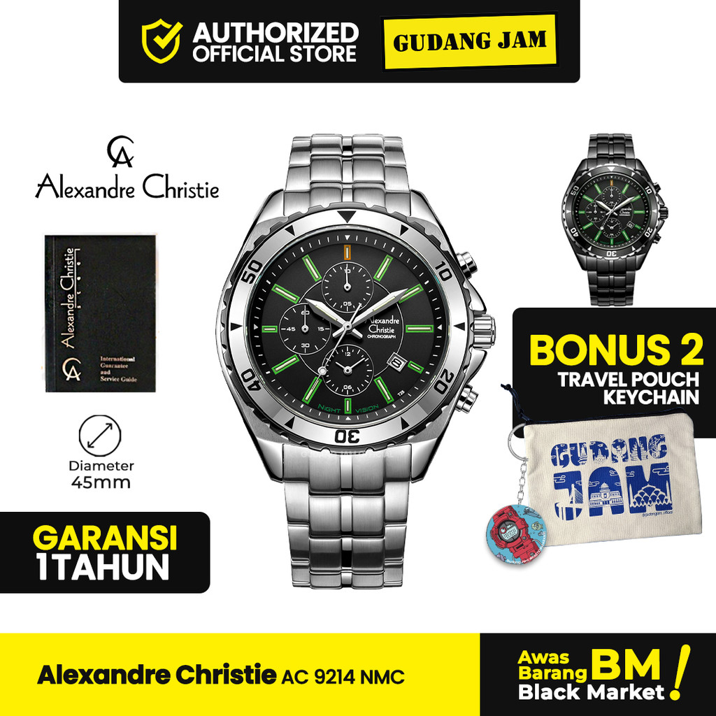 Jam Tangan Pria Alexandre Christie AC 9214 NMC Analog Stainless Steel Strap