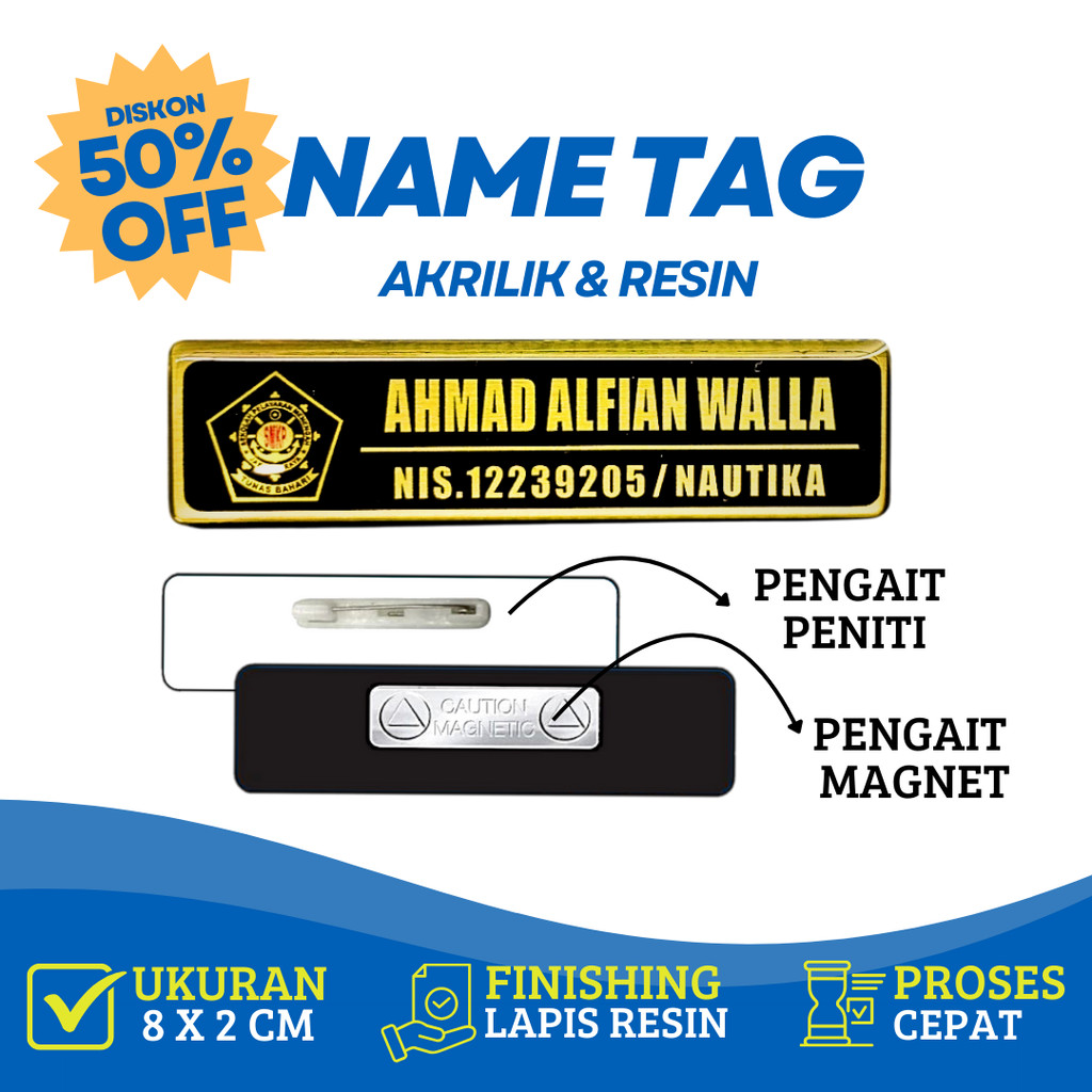 SEHARI JADI Name Tag Tebal 3 mm Nama Dada Papan Nama Grafir Gravir Gravier DOFF Laser MURAH( Nametag