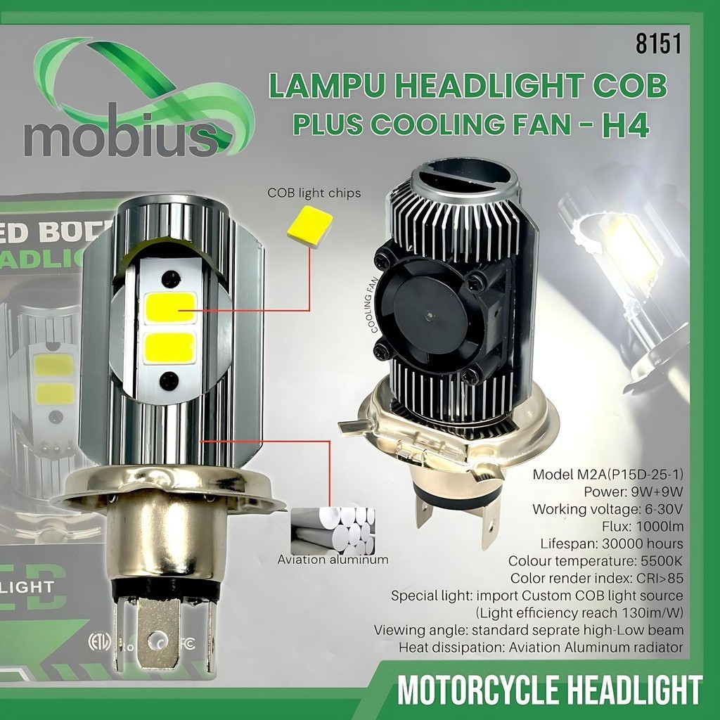 BM Lampu Utama H4 Headlight H4 COB MOBIUS With Kipas