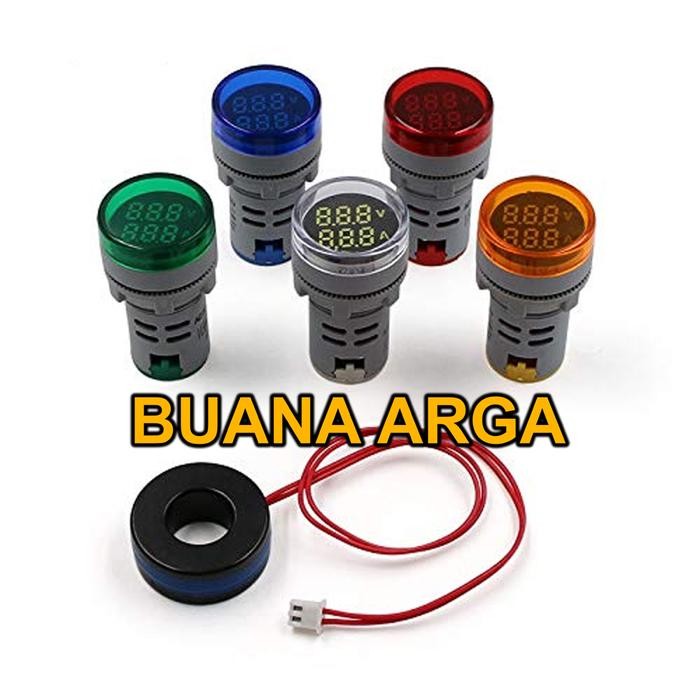 Pilot Lamp LED with Volt Meter + Ampere Meter - Merah