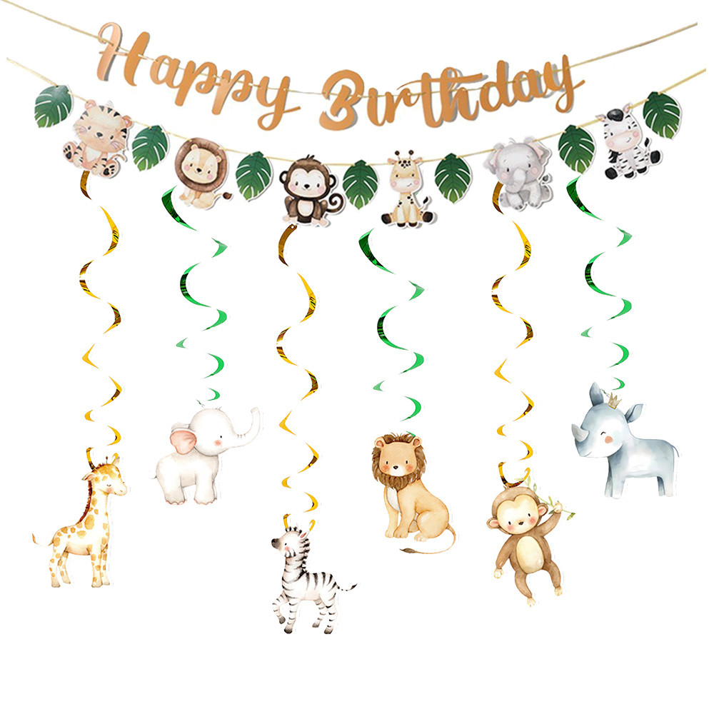 Jungle party Banner Garland Hanging swirls decor Jungle Wild One Birthday decor Safari Jungle Animal