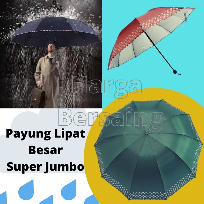 TERLARIS Payung Lipat Besar Super Jumbo - Payung Lipat Super Besar 10 Jari 10R Kuat Kokoh Anti UV An