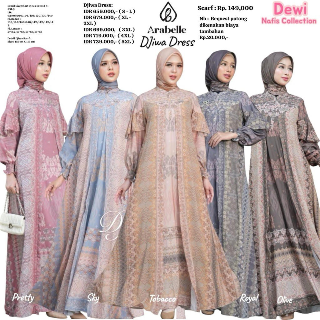 ARABELLE DJIWA SERIES DRESS SET SCARF HIJAB GAMIS ETNIK BATIK MODERN FORMAL PESTA WANITA MUSLIMAH BU