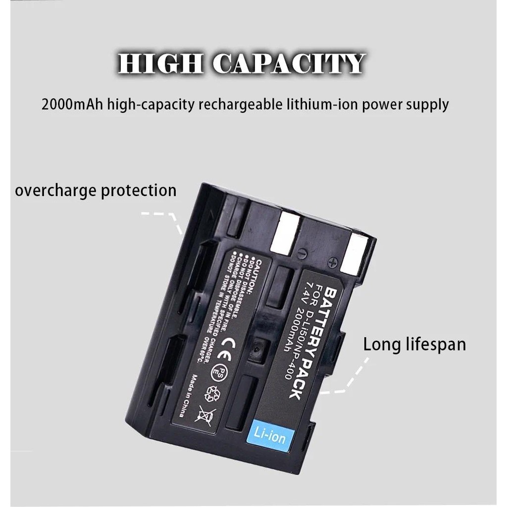 D-Li50 NP-400 2000mAh Camera Rechargeable Battery for Konica Minolta MAGE A1 A2 Pentax K10D K20D Dyn