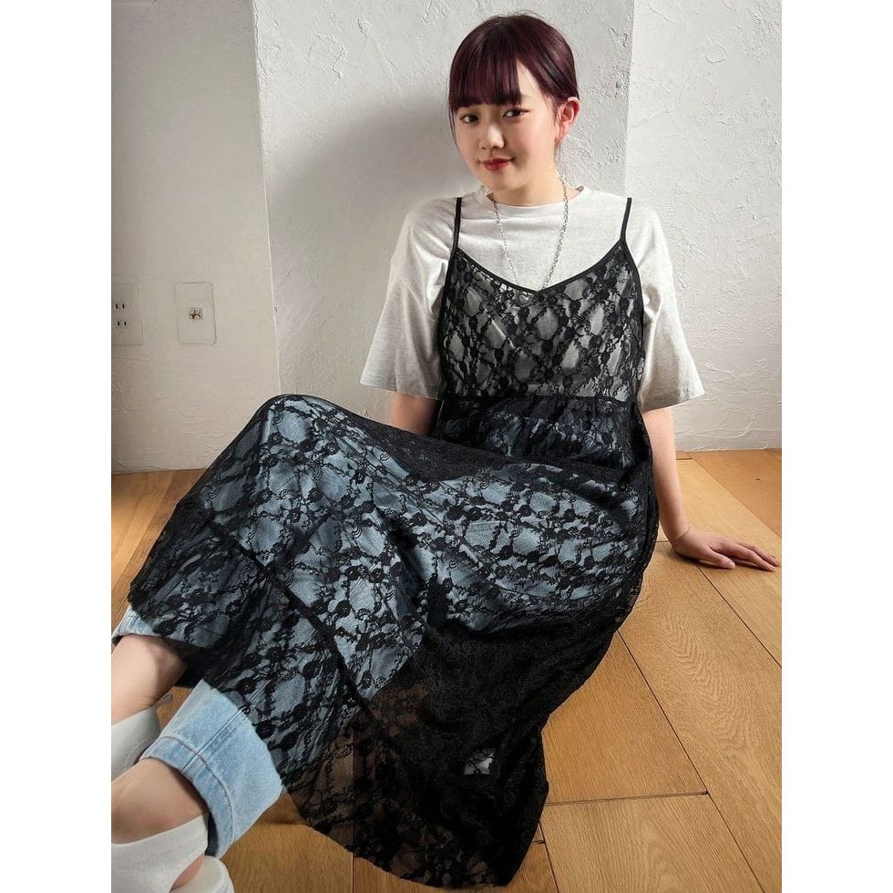Tanktop dress brukat lace dress Korean style ukuran xs-7xl