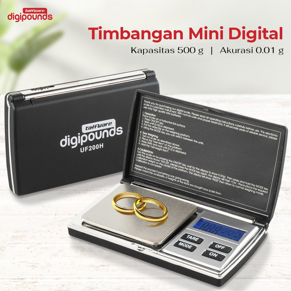 CAS - Taffware Digipounds Timbangan Emas Mini Digital Multifungsi 500g 0.01g - UF200H