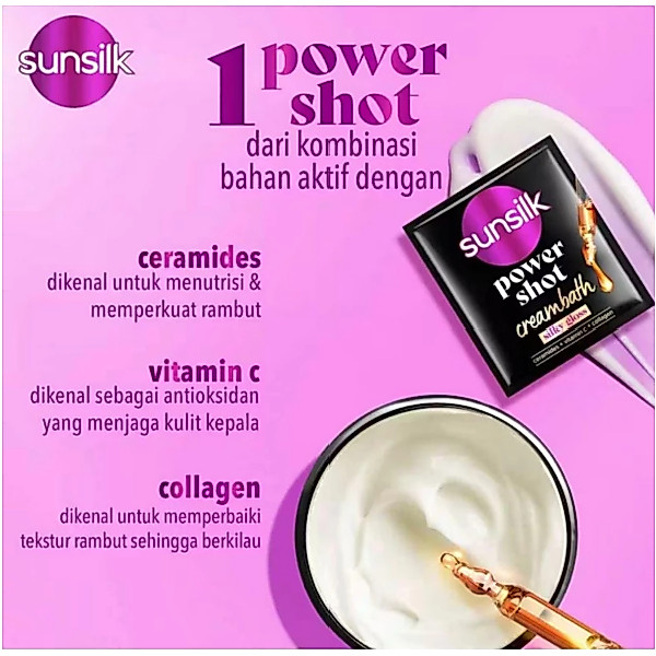 Sunsilk PowerShot Creambath 30g Sachet Silky Smooth / Gloss | Hyaluronic Acid Vit C Argan Oil Collag