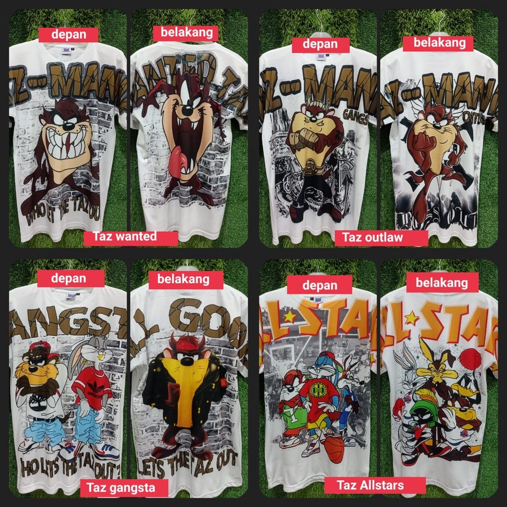 KAOS TAZMANIA BOOTLEG TAG THAILAND AOP , FULL PRINT DEPAN BELAKANG BOLAK BALIK, SERIES TAZ BOOTLEG, 