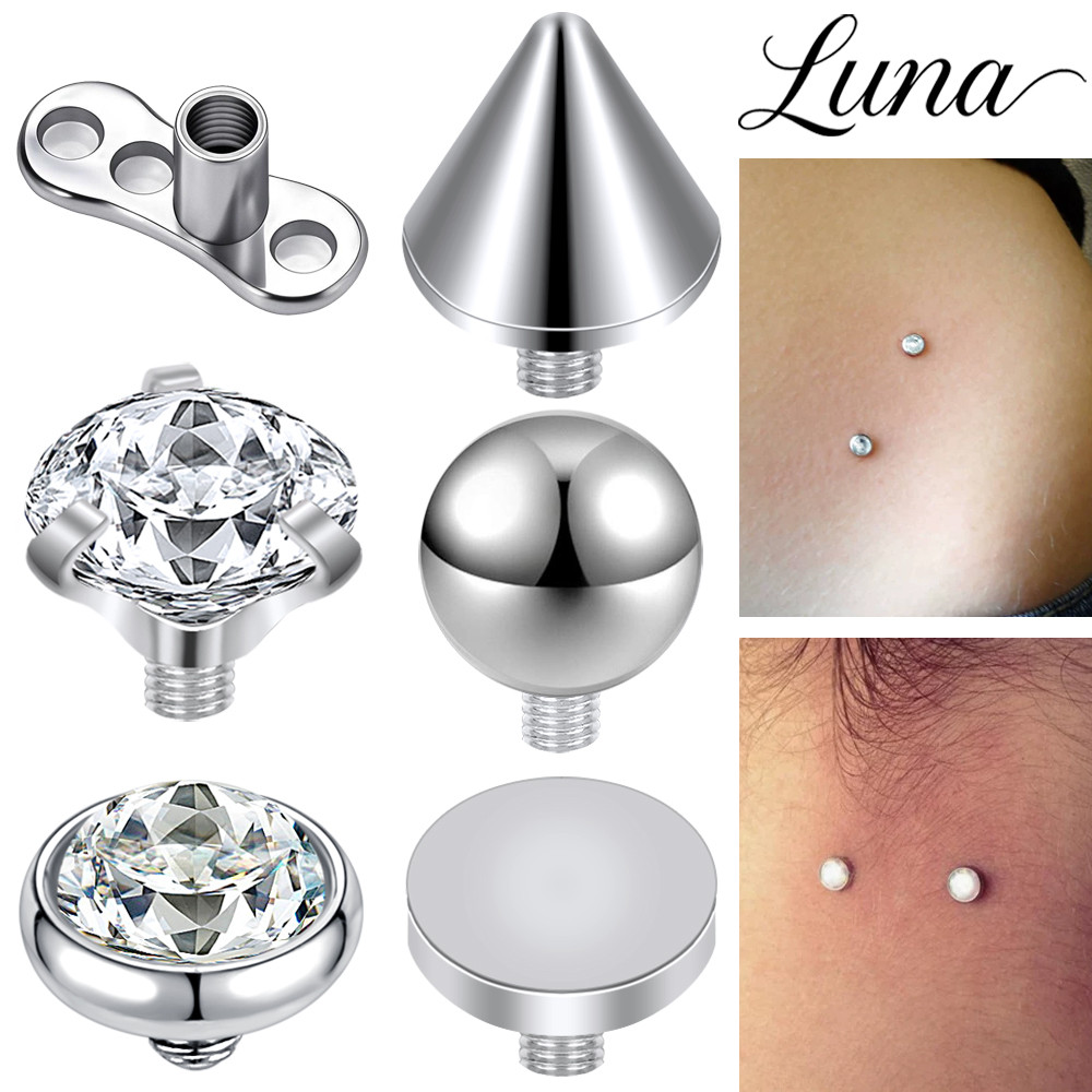1 Buah Stainless Steel Micro Dermal Piercing Crystal Dermal Anchor Cone/Ball Skin Piercing 2.5mm Bur
