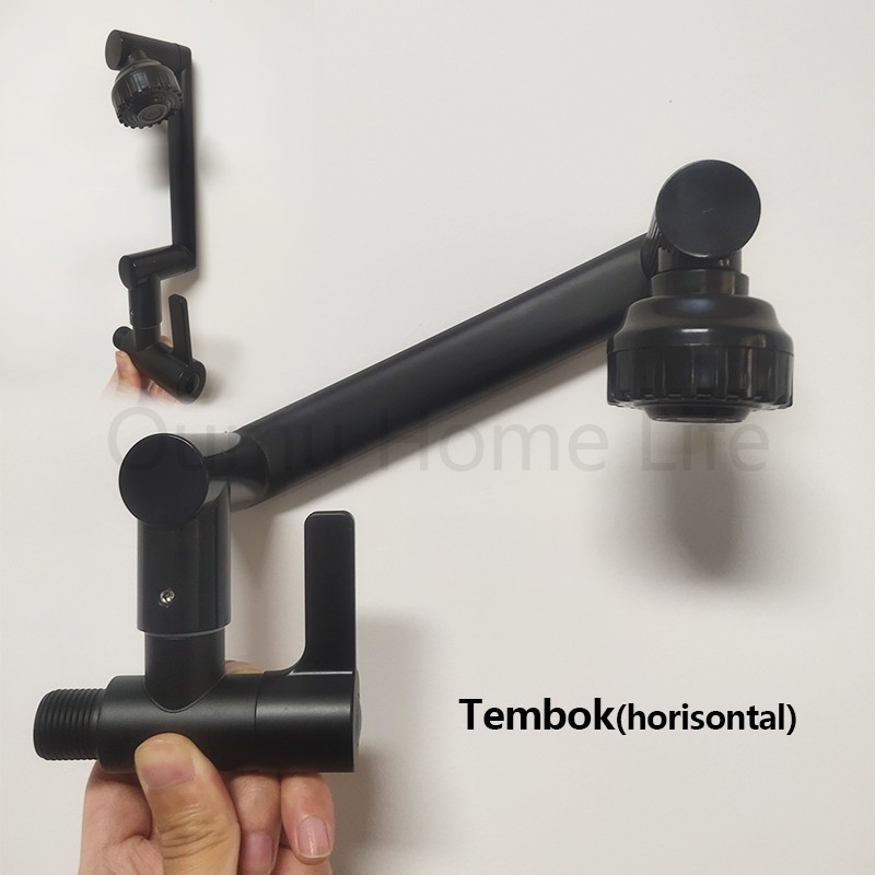 Kran Angsa Dapur Fleksibel 360 Kran Wastafel Tembok Warna Hitam