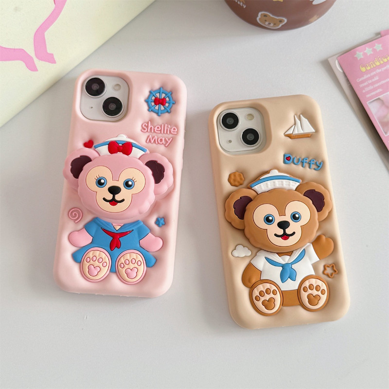 Disney cartoon Shelley May & Duffy bear phone case with stand suitable for iPhone 17 Pro 16E 15 Pro 