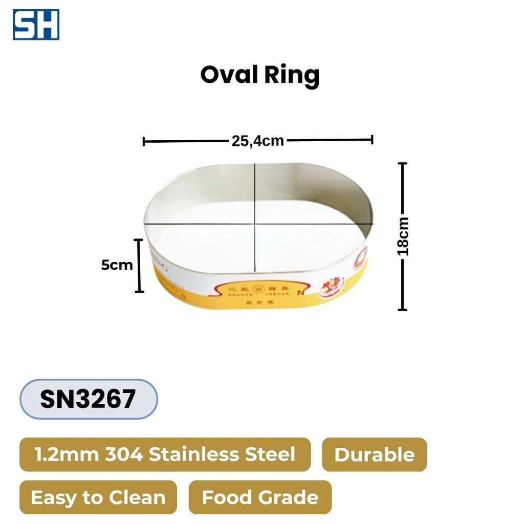 Oval Cake Ring Cetakan Kue Bentuk Oval 10 Inch 25,4 x 18 x 5 cm Stainless Steel Merk Sanneng SN3267