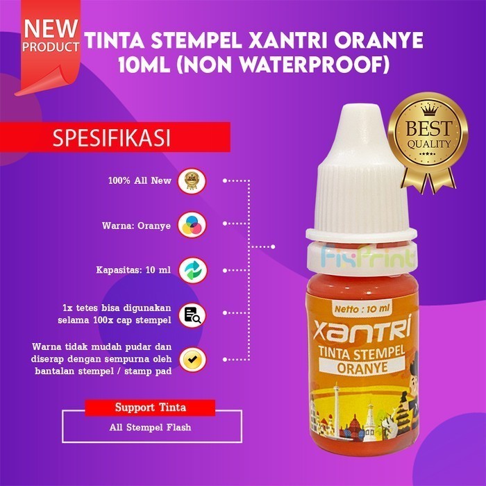 FixPrint Tinta Isi Ulang Stampel Stempel Flash 10ml Tahan Air Warna Hitam Hijau Biru Orange Ungu Mer