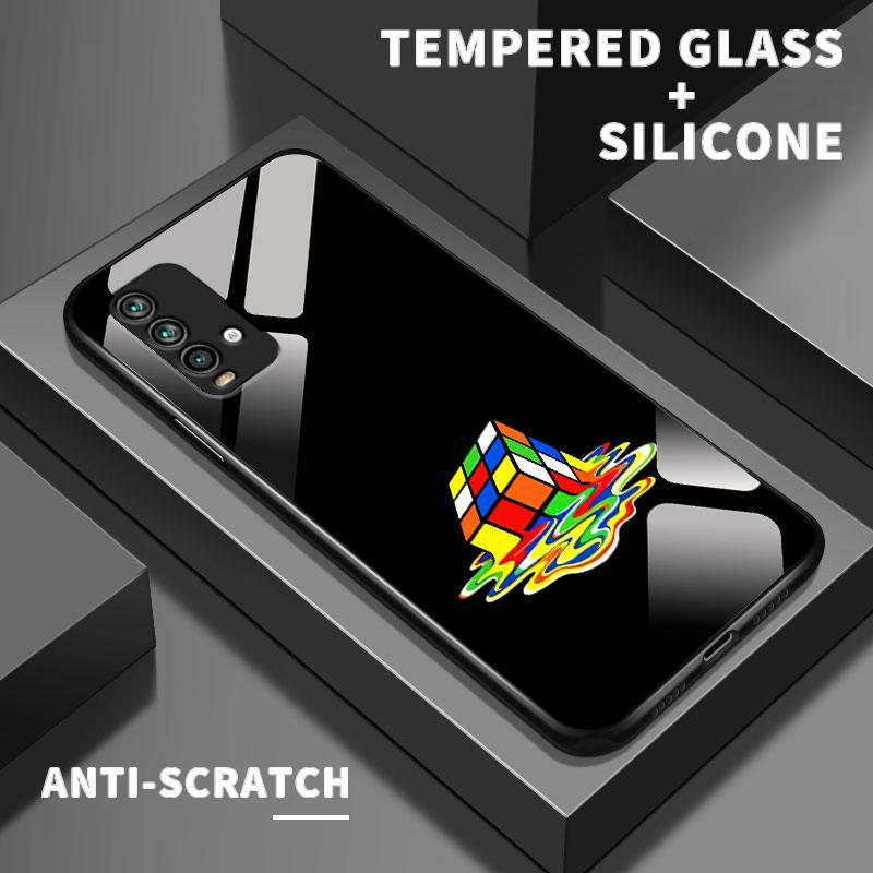 Casing Hp For Redmi Case Note 9 Pro 4G Max 9S 8 2021 7 7S 4 4X Tempered Glass Unik Rubik's Cube Sili