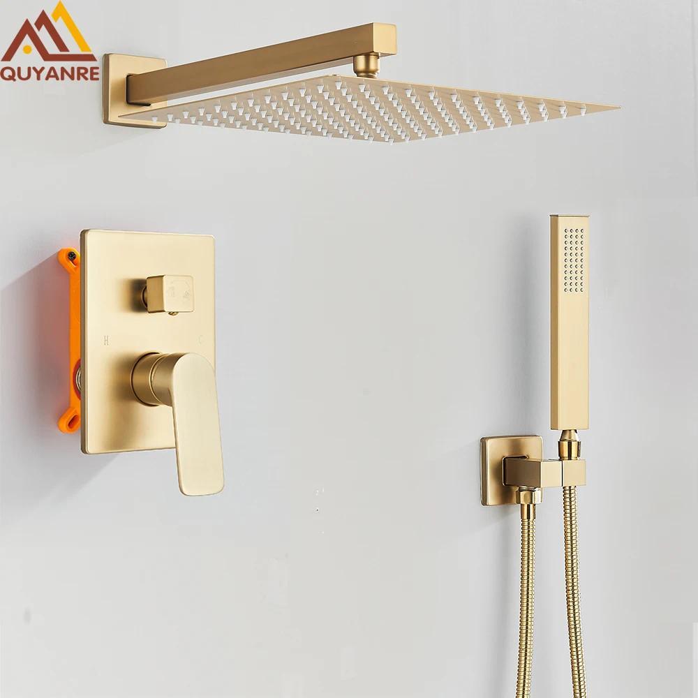 Brushed Gold Concealed Shower System Bathroom Rain Shower System Shower Mixer Tap Rainfall Shower Fa