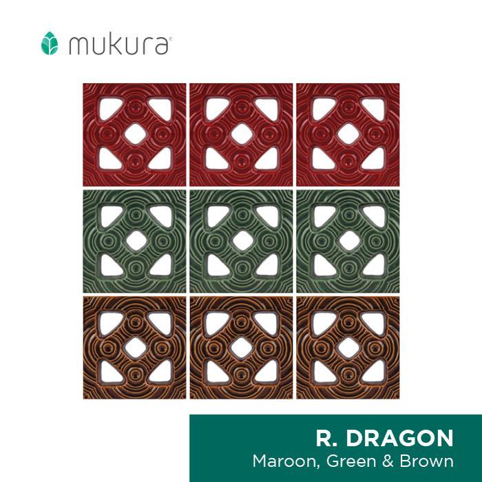 Roster Keramik Mukura / Lubang Angin / Loster Dragon 20x20cm - Maroon, 20x20