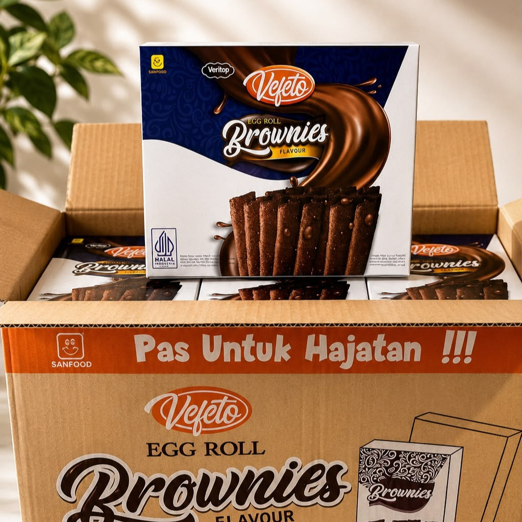 (PER DUS ISI 24BOX) VERITOP VEFETO EGG ROLL BROWNIES INNERBOX 140gr / JAJAN HAJATAN BOX VERITOP EGG 