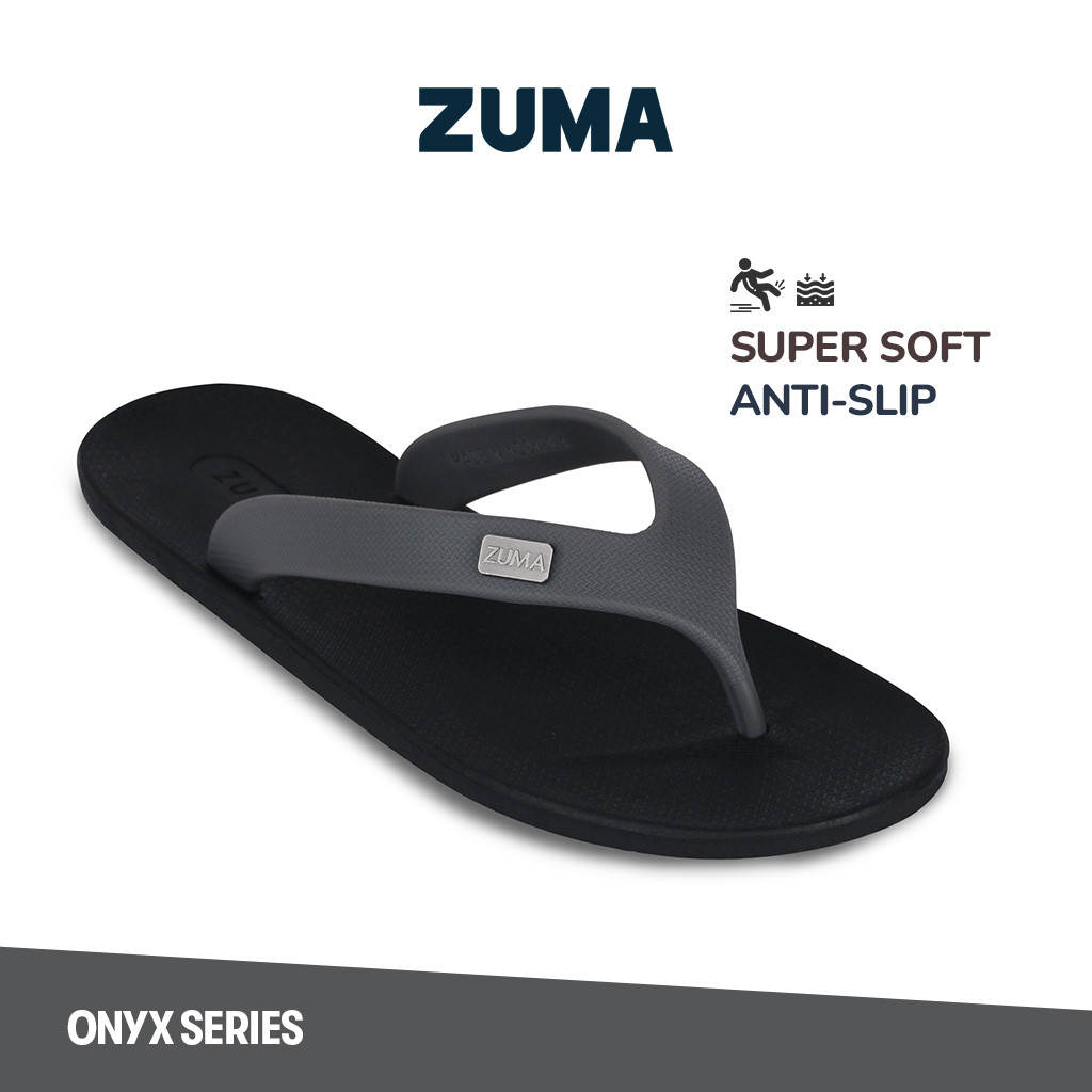 Zuma Men Onyx Black Grey Sandal Jepit Pria Karet Empuk Kekinian Anti Slip