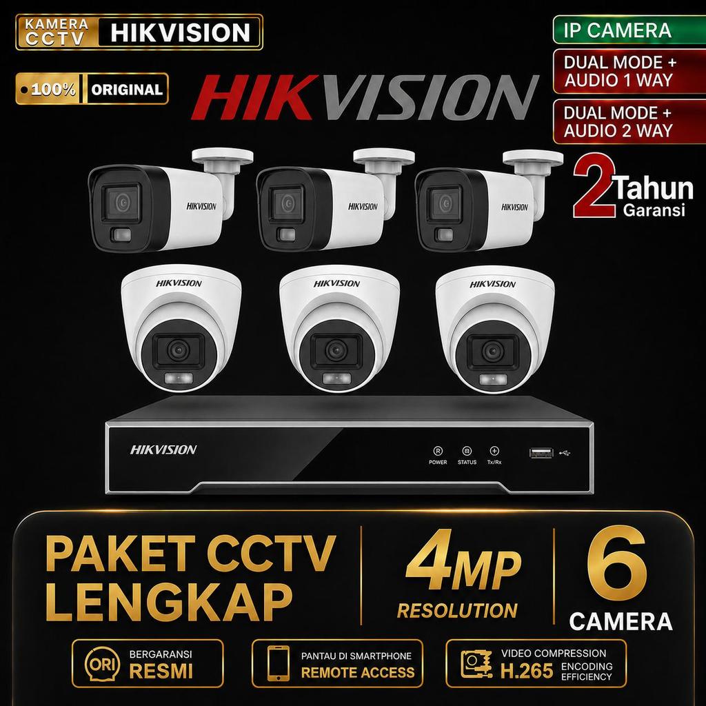 Paket CCTV HIKVISION IP Camera Full Color 4MP 8 Channel 6 Kamera