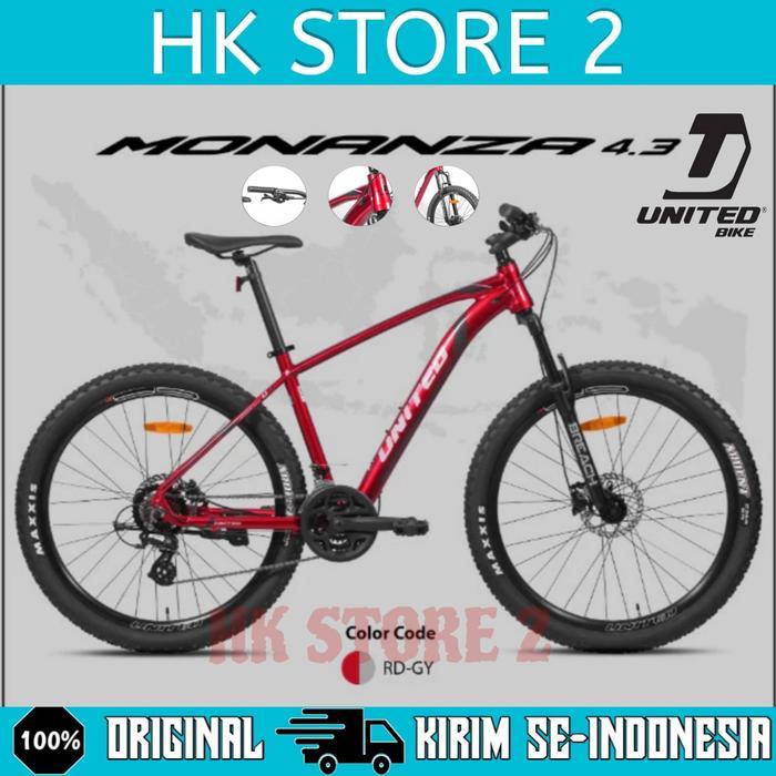 Sepeda MTB GUNUNG UNITED MONANZA 4.3 Ukuran 27,5 Inch 24 Speed Alloy - RD GY