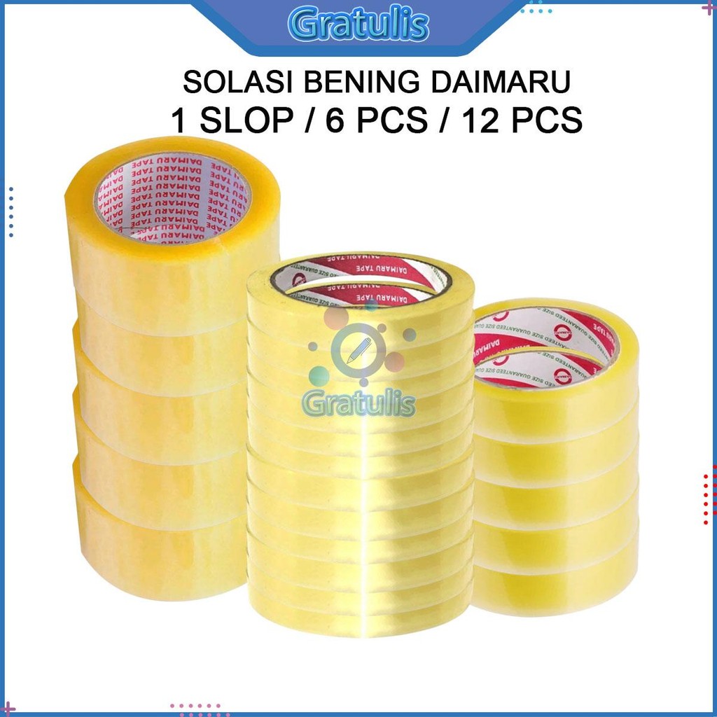 

SOLASI DAIMARU BENING [1 SLOP] / LAKBAN BESAR SEDANG KECIL CLEAR BENING 12 PCS / SELOTIP 12 MM 24 MM 48 MM 6 PCS / TAPE OPP
