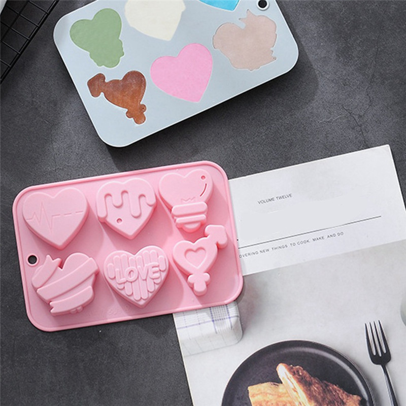 

L99A-5PCS Love Silicone Mold DIY Gypsum Cement Concrete Candle Soap Mold Chocolate Candy Biscuit Baking Tool Valentine's Day Dur