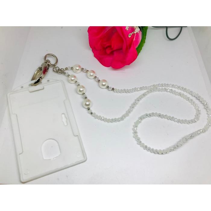 

READY Lanyard Strap Tali Kalung Kartu ID Card Kristal - Mutiara - Putih