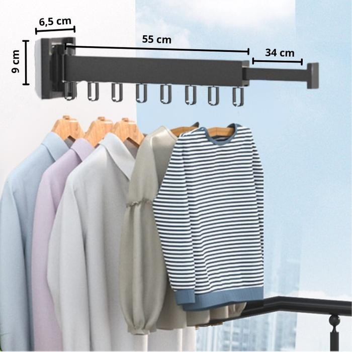 

Triple W Folding Clothes Hanger Jemuran Gantungan Baju Lipat Dinding Premium - 1 Lipat