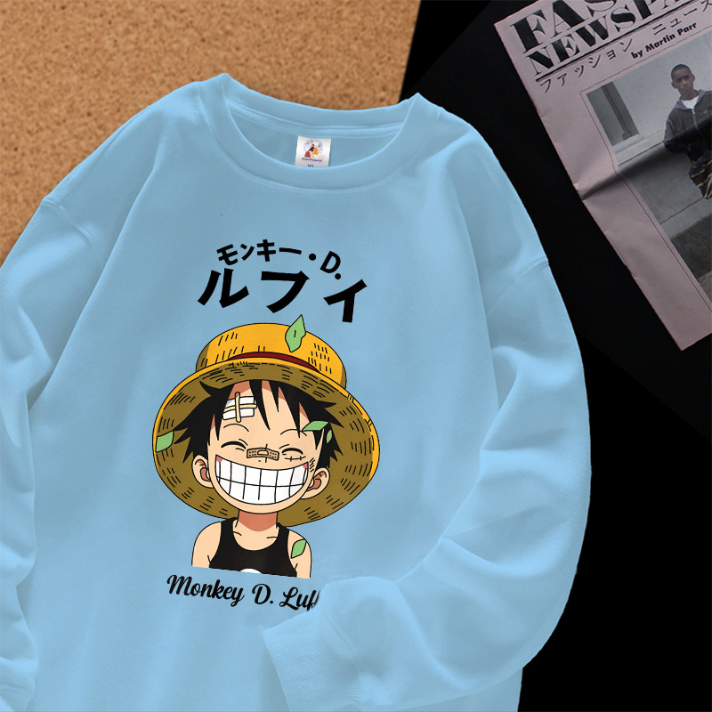 Korean Premium - Kaos Lengan Panjang Tangan Karet Motif Luffy Baju Kaos Oversize Pria & Wanita Bahan