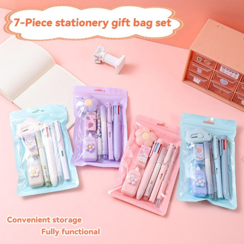 

New 7 Set Alat Tulis Kawaii Paket Hadiah Perlengkapan Sekolah Lucu Berbagai Macam Alat Tulis, Bahan Plastik Tahan LamaPremium