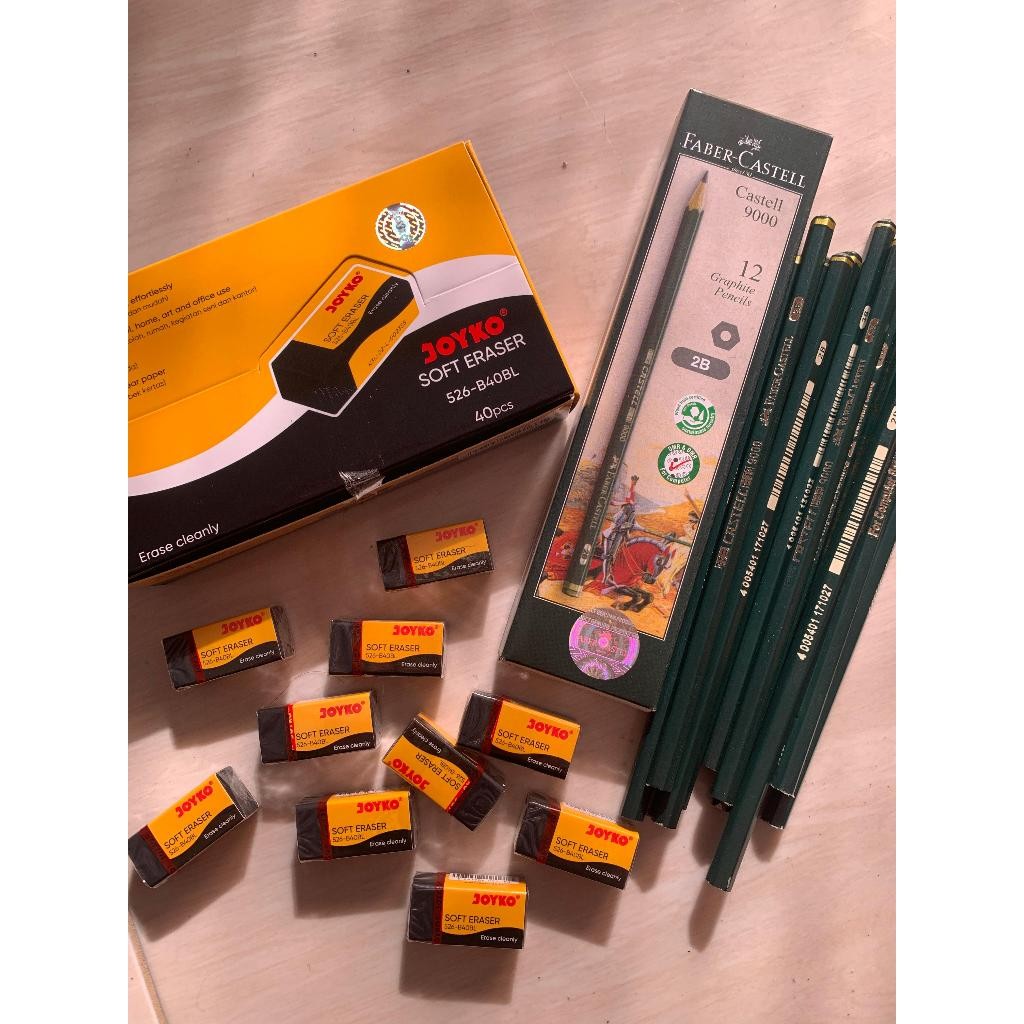 

BUNDLE PENSIL FABER CASTELL 2B HITAM (12 PCS/PACK) + JOYKO ERASER BLACK 3 PCS/