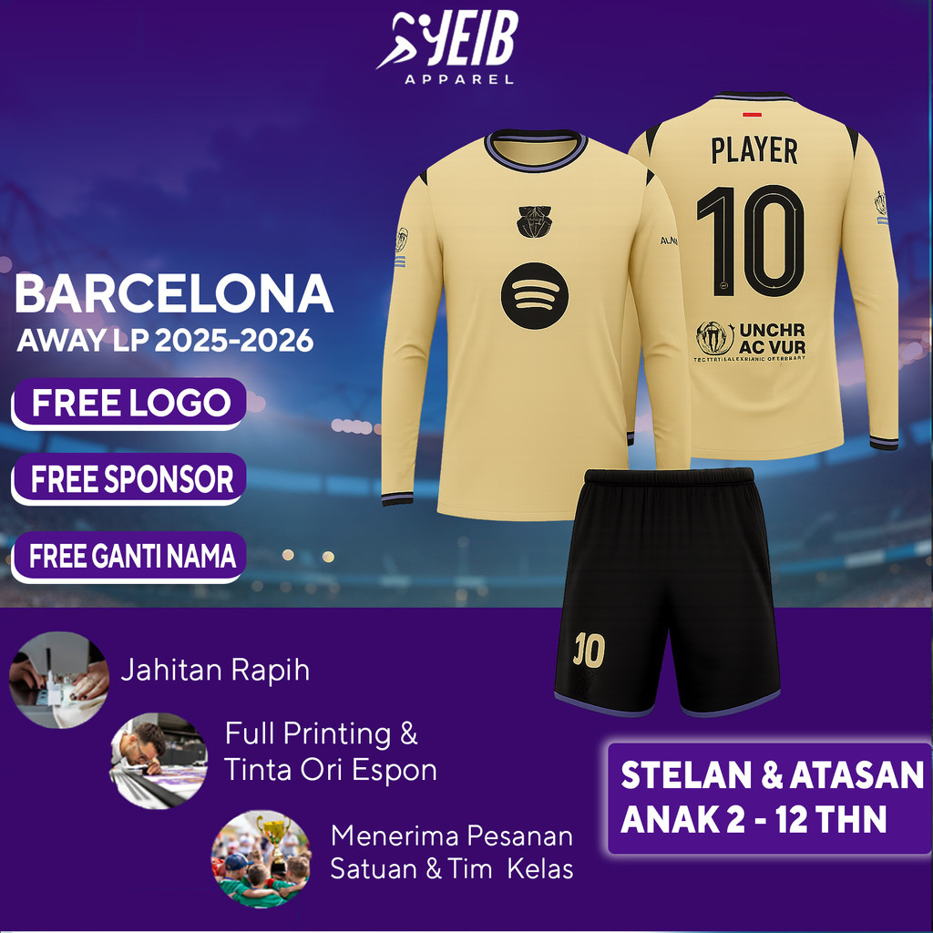 JERSEY BARCA TERBARU AWAY LONG SLEEVE 2025-2026 LA LIGA FULL PRINTING GRATIS NAMA,LOGO,SPONSOR