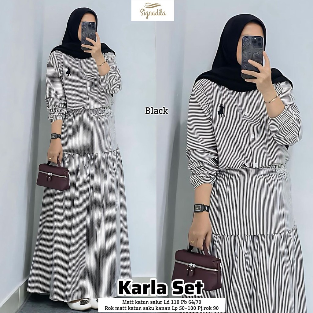 Setelan Rok Wanita Karla - Korean Style – Atasan Modis + Rok Panjang Trendy Kekinian