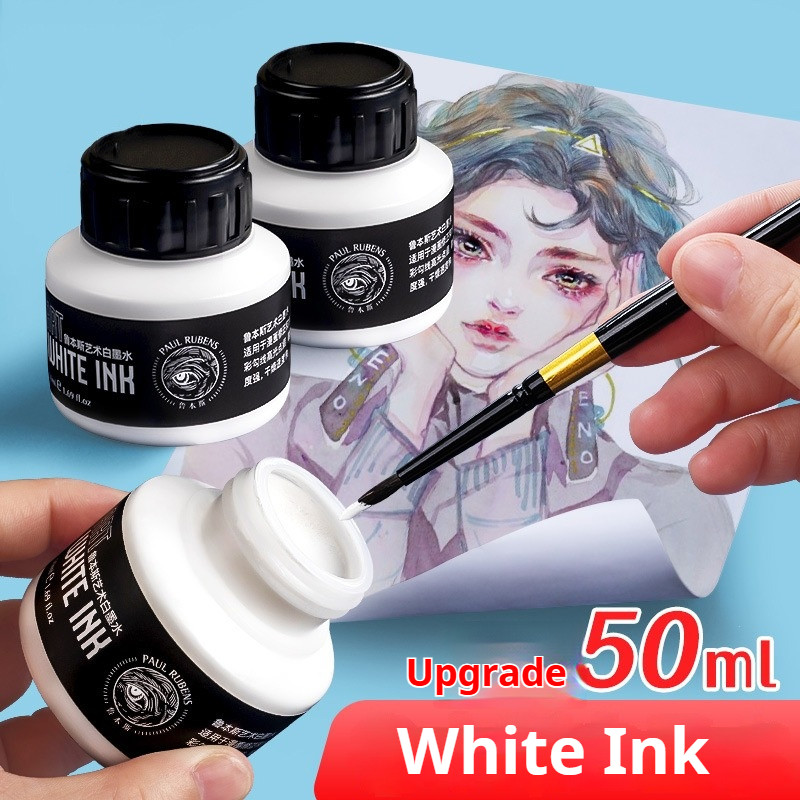 

White Ink 50 ml Hand-painted Comic Pigment for Dip Pen Brush, Art Lettering, Highly Opaque White Ink for Highlights Corrections