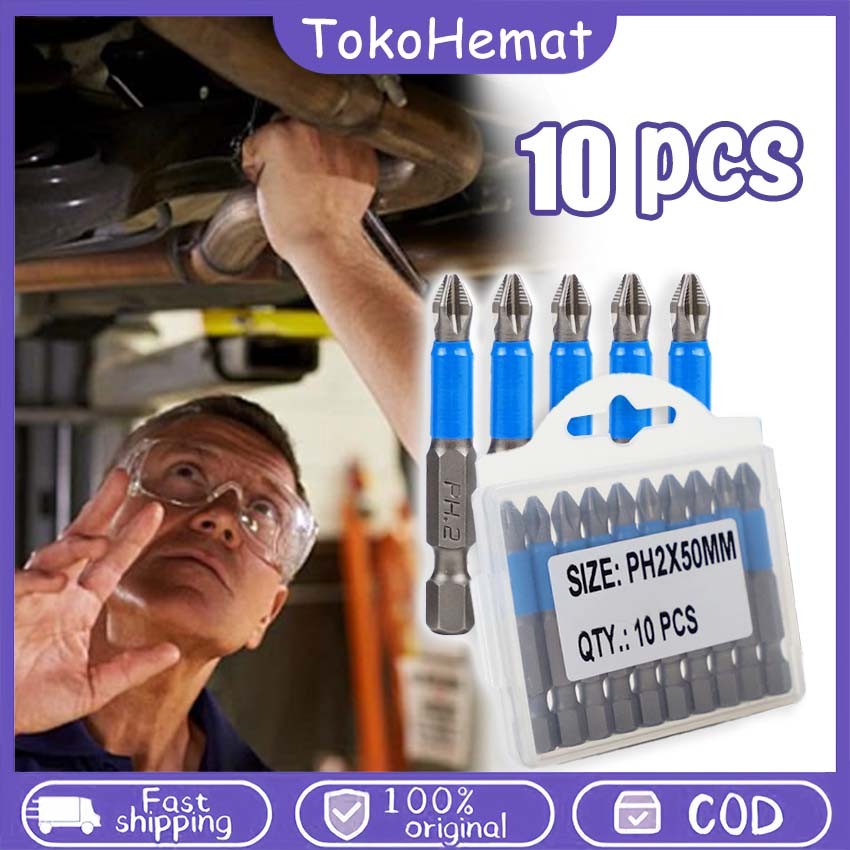 10PCS Mata Bor Obeng Magnet Anti Slip Magnetik Screwdriver Bit Mata Bor Obeng Elektrik Hex Shank 50c